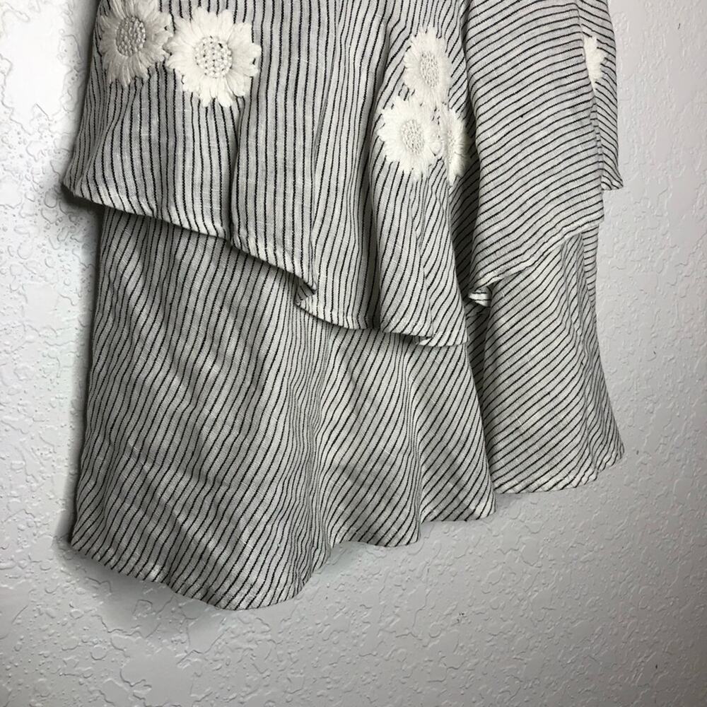 Innika Choo white black stripe floral embroidered ruffle linen dress 2 or Medium - Picture 14 of 16